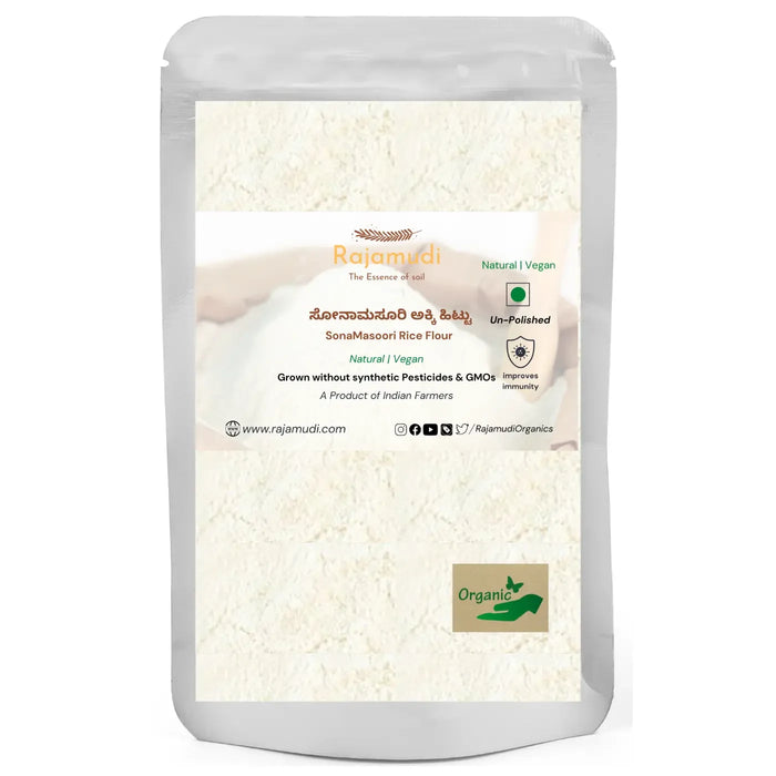 Organic Sonamasuri Rice Flour From unpolished Sonamasuri rice By Rajamudi Organics
