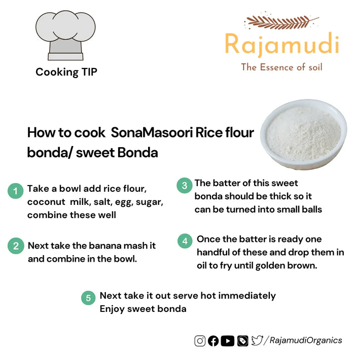 Organic Sonamasuri Rice Flour From unpolished Sonamasuri rice By Rajamudi Organics
