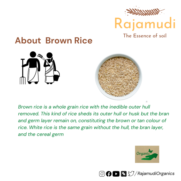 Organic Brown rice - Sona Masuri [ Hand Pounded ]by Rajamudi