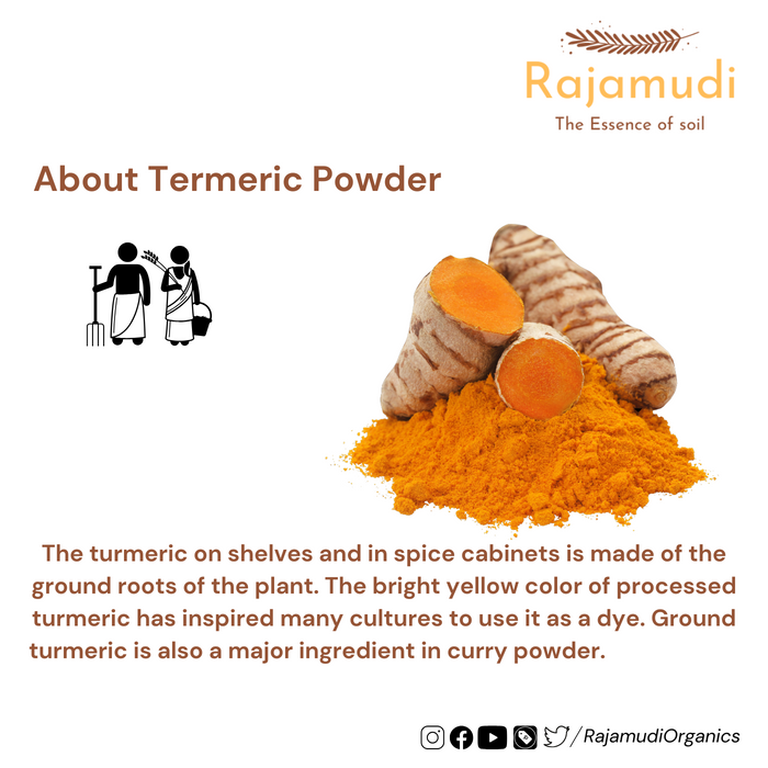 Premium Organic Turmeric Powder - 100% Natural, Anti-Inflammatory & Chemical-Free | Ideal for Cooking & Wellness - Rajamudi Organics