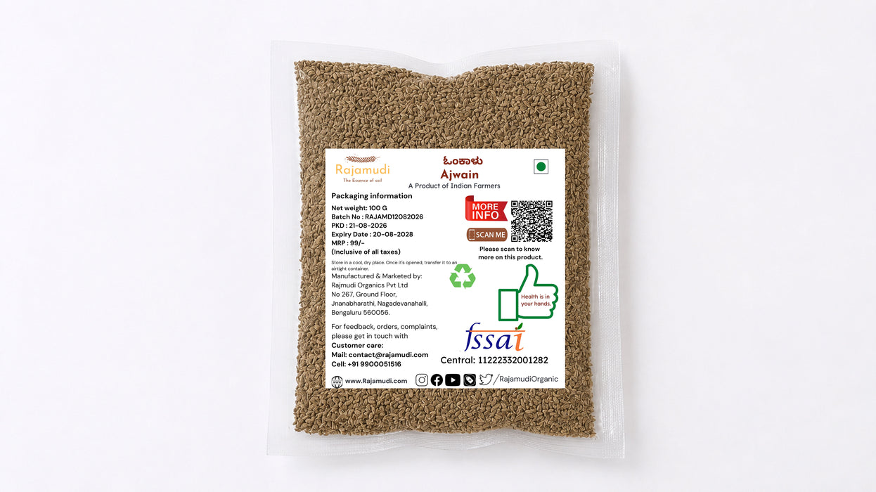 Organic Ajwain Seeds (Carom) | 100g, 250g | Rajamudi
