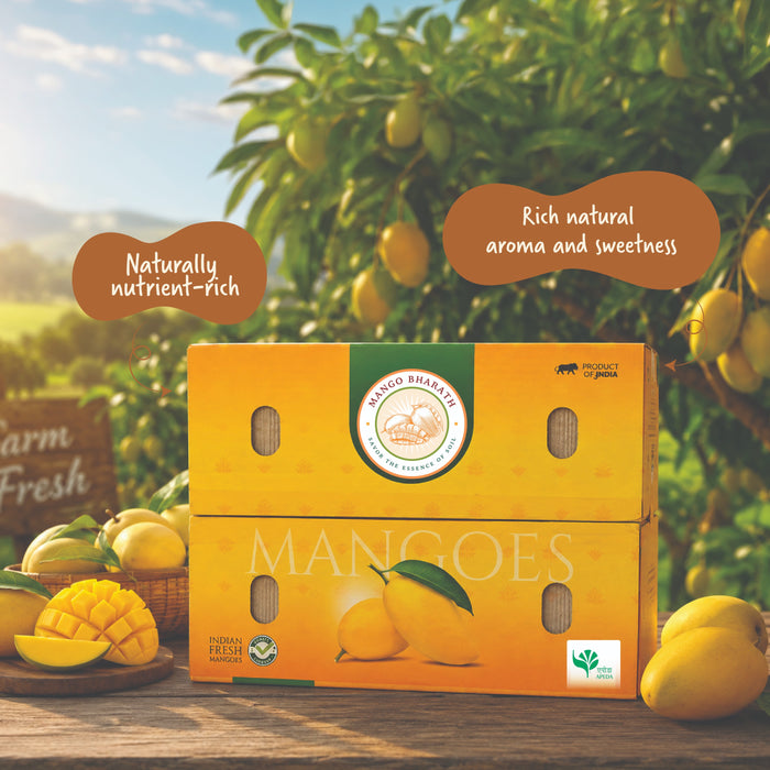 Rajamudi Organics — Organic Banganpalli Mangoes | GI-Tagged | Fibre-Free, Juicy & Sweet | Farm-Fresh from Andhra Pradesh