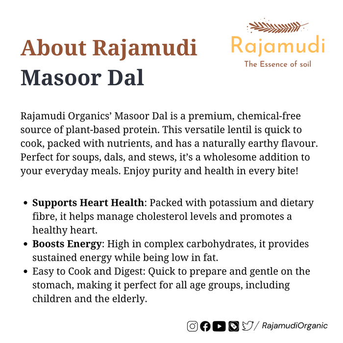 Organic Masoor Pulse | Buy Masoor dal - Rajamudi Organics