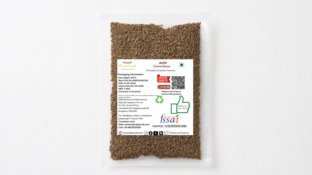 Organic Jeera – Pure, Aromatic & Naturally Sourced | 100g, 250g | Rajamudi