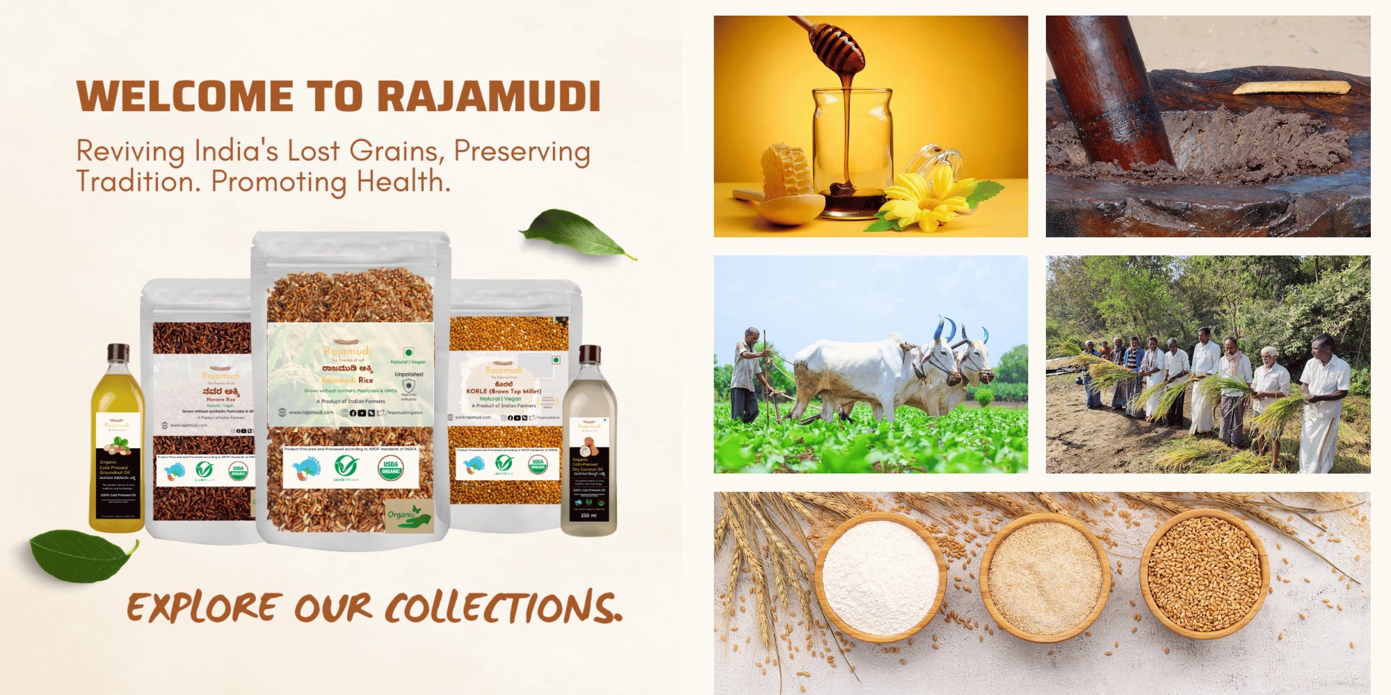 rajamudi organics, rajamudi rice, groundnut oil, coconut oil,navara rice, millet, healthy food, rajamudi, ghee, honey, flour, khapli, jave godhi, red rice, basmati rice
