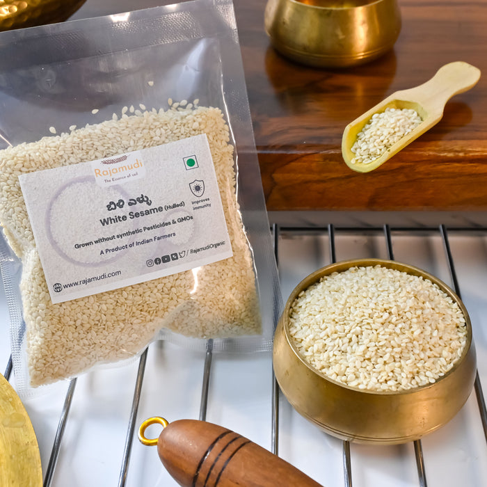 Organic White Sesame (Hulled)| 100, 250g | Rajamudi